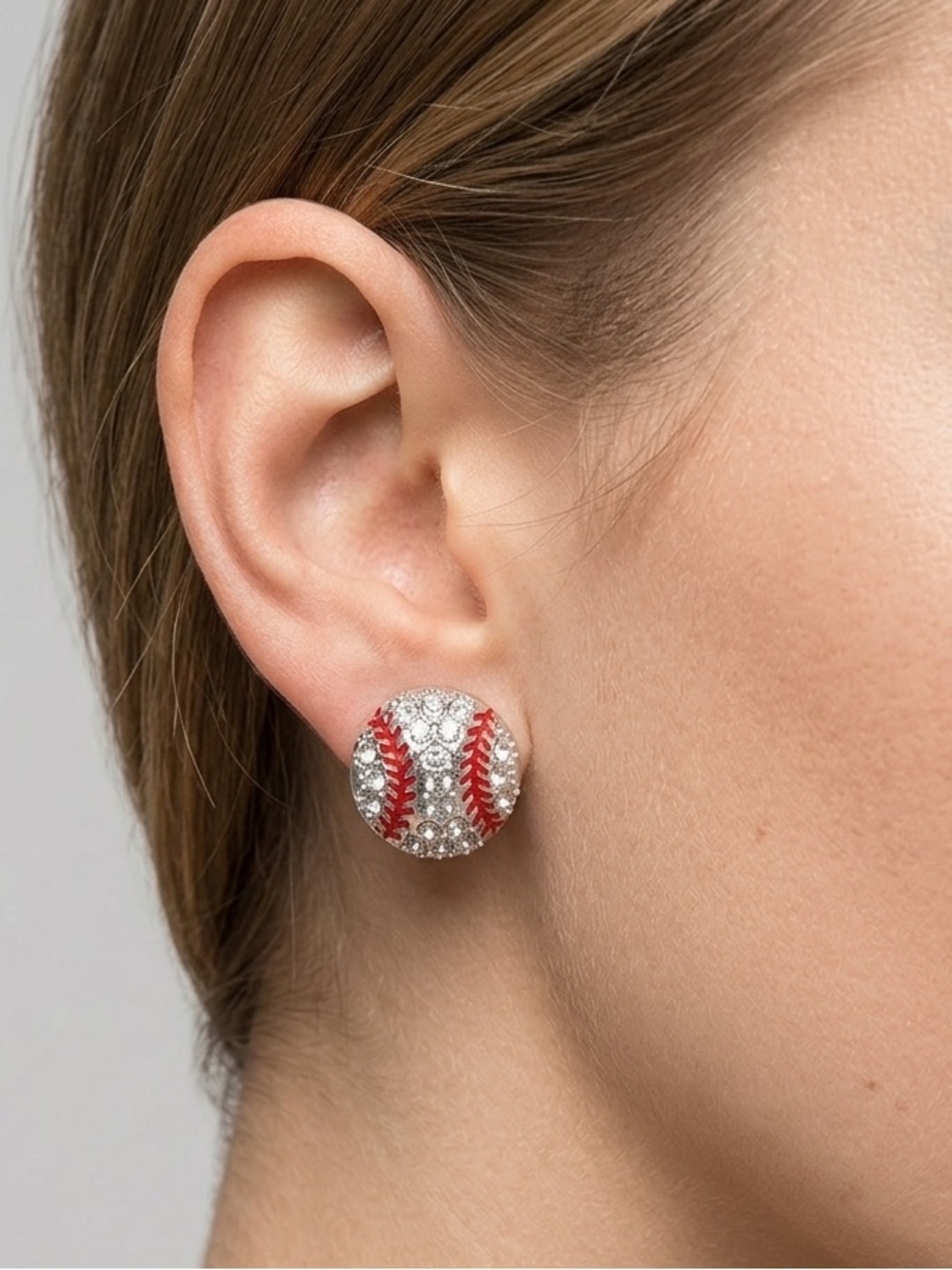 Baseball Rhinestone Stud Earrings | Red Stitch Game Day Jewelry